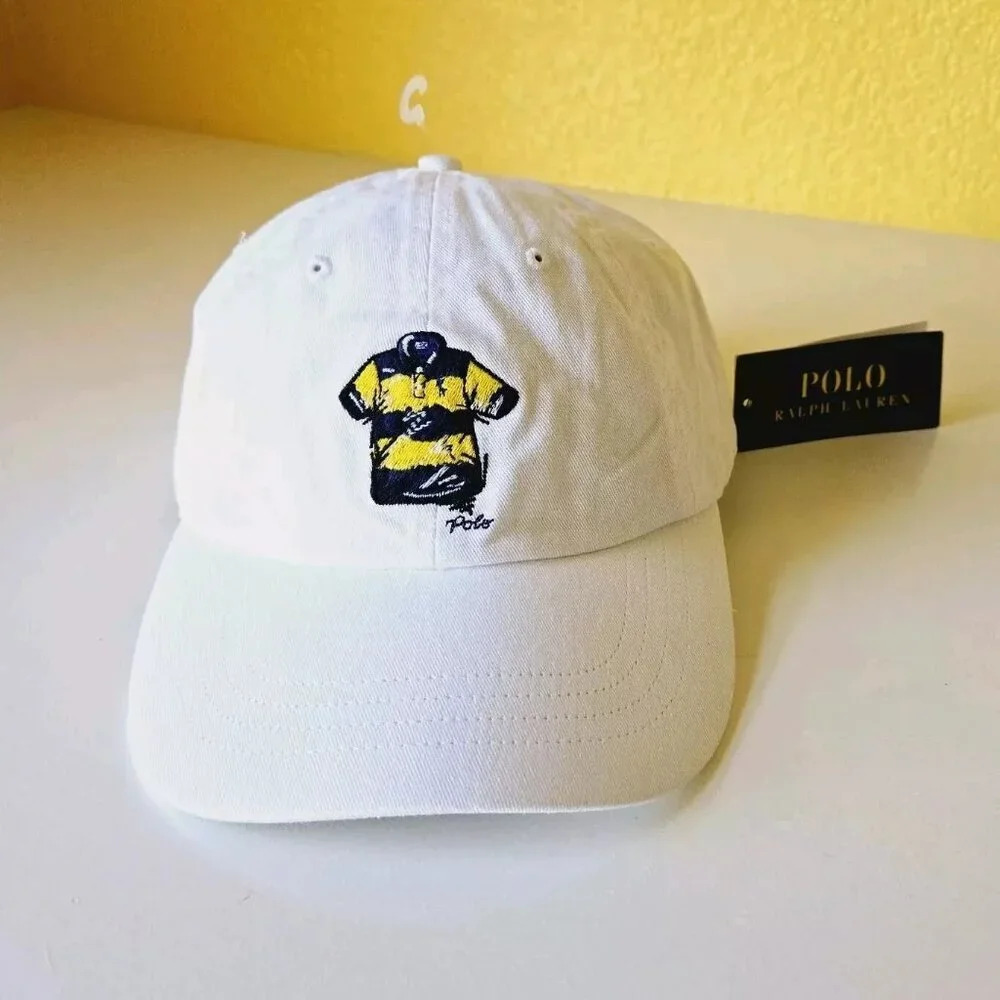 Polo Ralph Lauren Embroidered Cotton Rugby Shirt Twill Sport Cap O/S White NWT - Picture 2 of 9